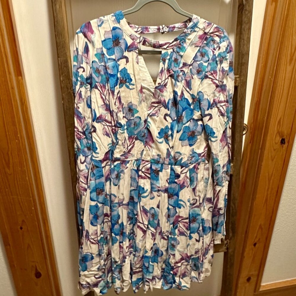 Free People Tegan Long Sleeve Floral Blue Purple Dress M